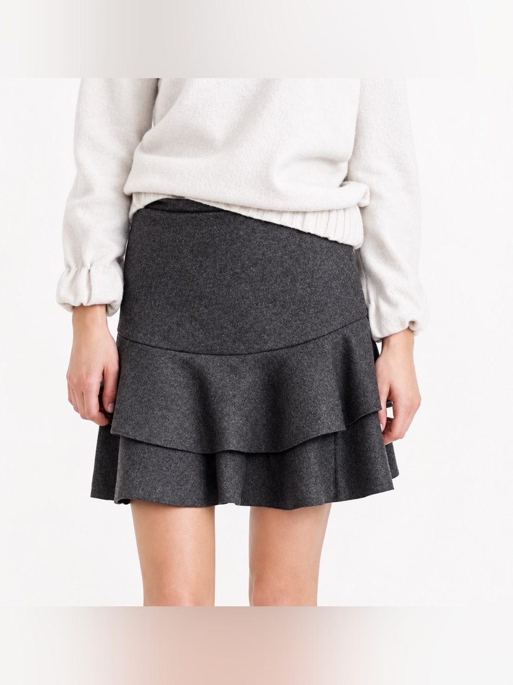 J.Crew Wool Blend Double Ruffle Flounce Mini Skirt Charcoal Gray Size 00